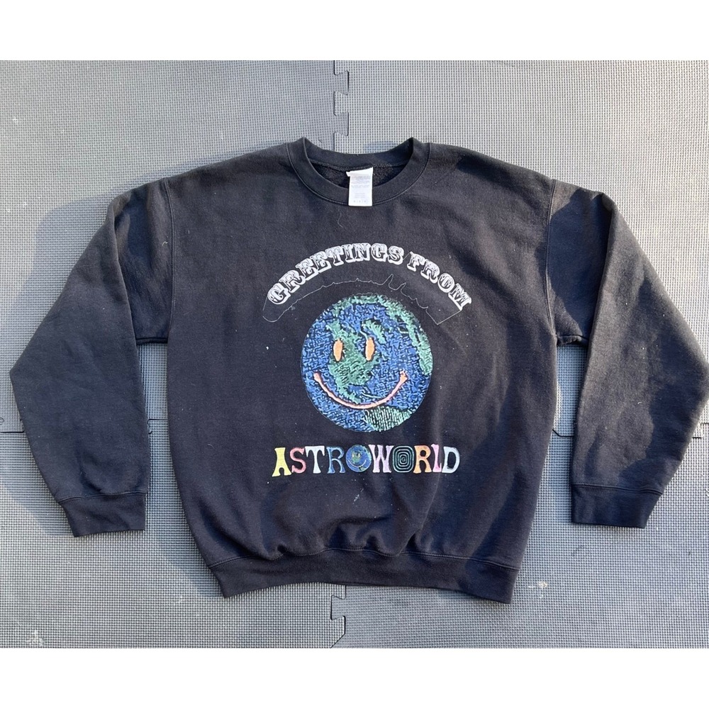 Astroworld Greetings From‎ Earth Smiley Face Black Crewneck  Travis Scott
